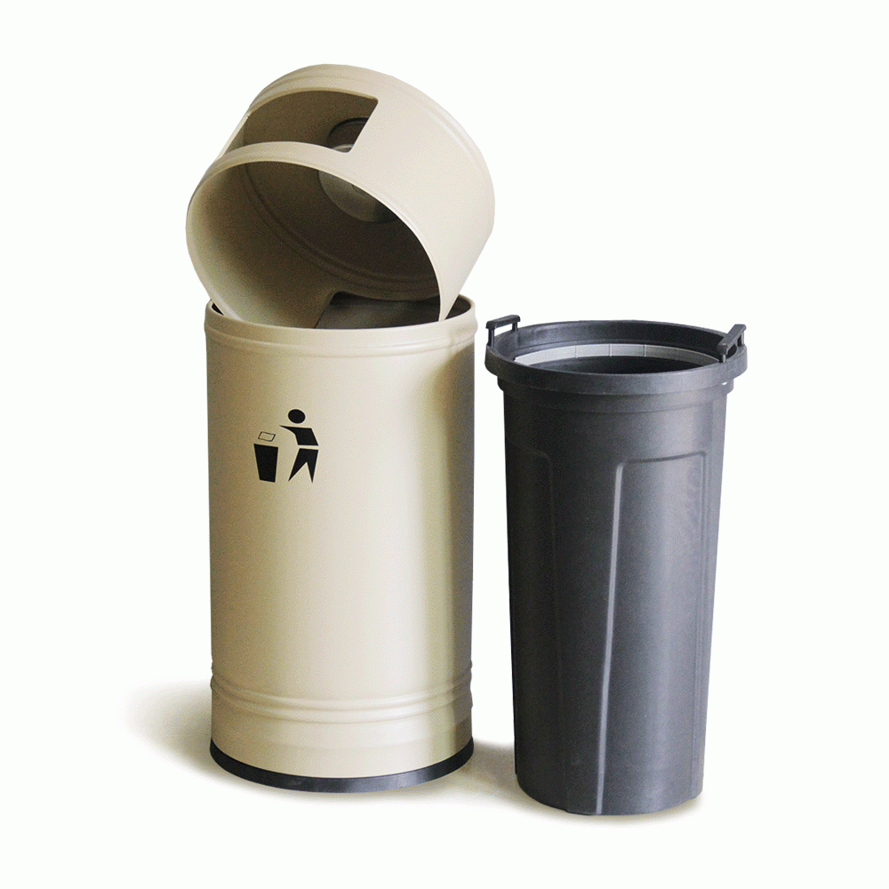 SKU: GPX-110F-BE OUTDOOR METAL TRASH CAN BIN WITH ASHTRAY 55Ltr