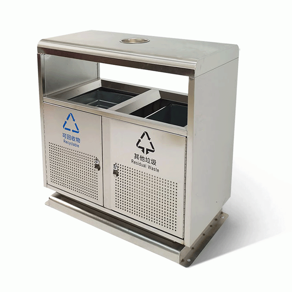 SKU: HW125 TWO COMPARTMENTS RECYCLE WASTE BIN WITH ASHTRAY