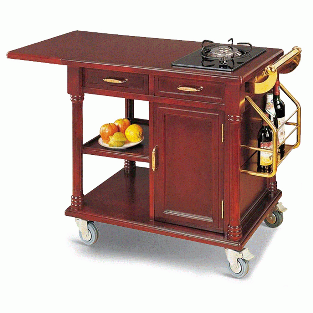 HZ-G22 WOODEN FLAMBE TROLLEY WITH 1 GAS STOVE