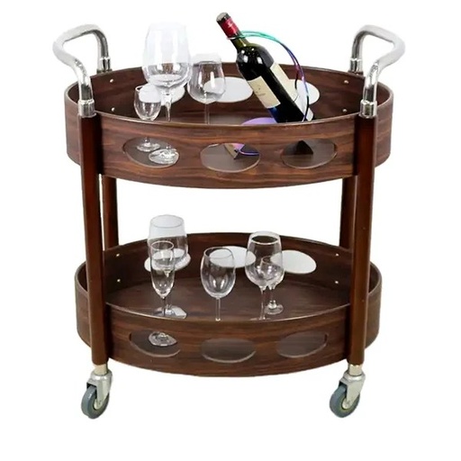 HS-MCG018 TWO-LAYER OVAL WOODEN SERVICE TROLLEY