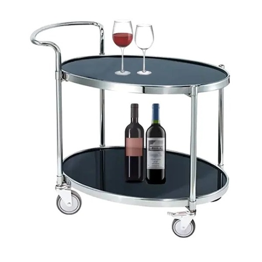 HS-MCG052 TWO-LAYER OVAL SERVICE TROLLEY - SILVER