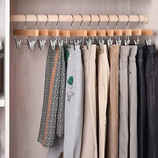 1004 WOODEN CLOTHES HANGER WITH CLIPS 35×1.2cm
