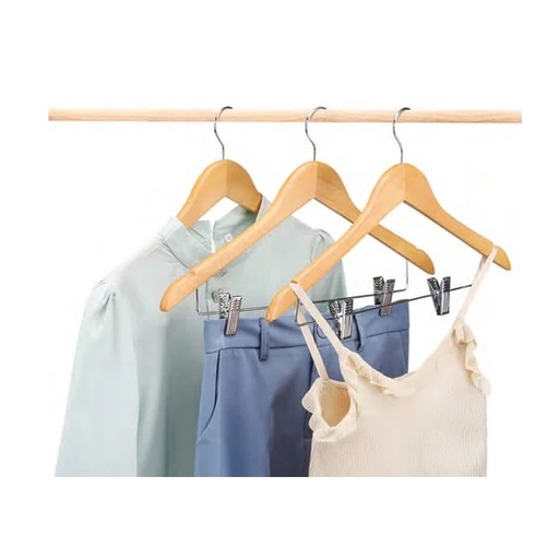 621NS WOODEN CLOTHES HANGER WITH CLIPS 44.5x2.0cm