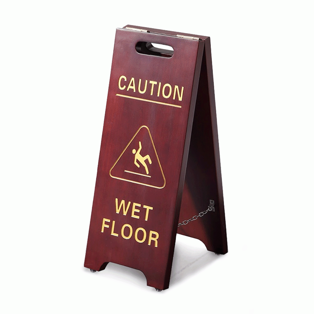 SKU: HS-P20 DOUBLE SIDED WOODEN FOLDING SIGN STAND "CAUTION WET FLOOR"