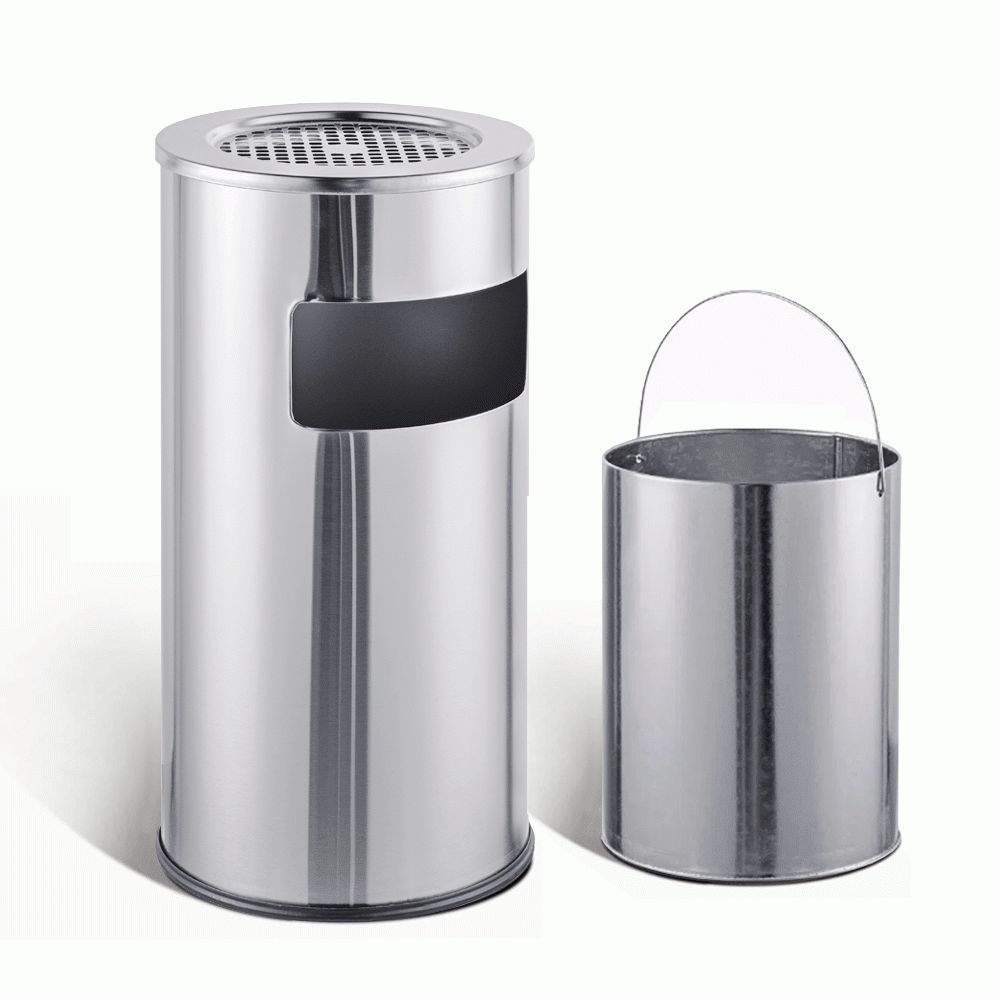 SKU: HS-D001 STANDING BIN WITH ASHTRAY 19Ltr STAINLESS STEEL