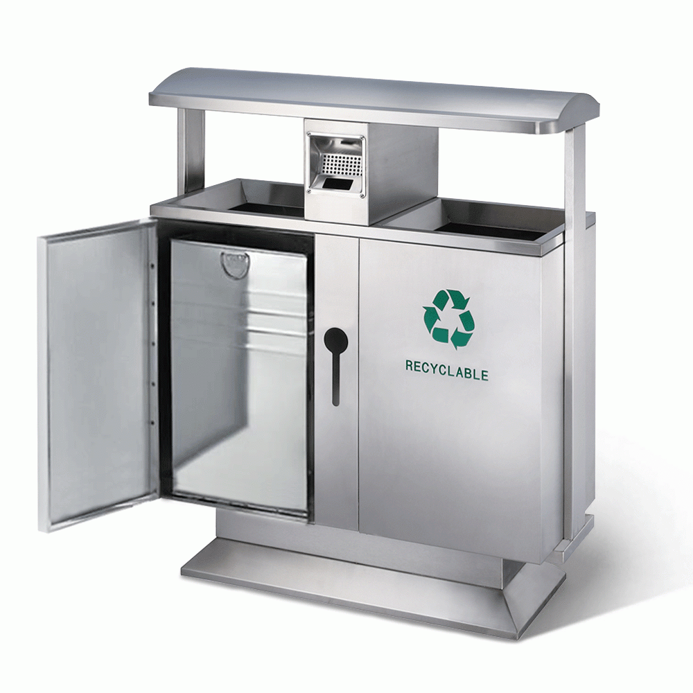 SKU: HS-A33 TWO COMPARTMENTS RECYCLE WASTE BIN WITH ASHTRAY