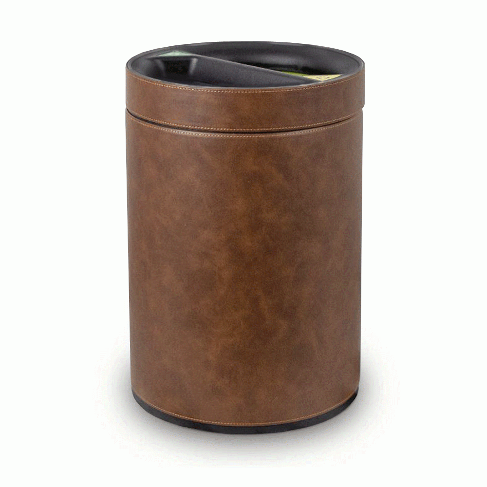 SKU: RD-18 OPEN TOP 2 COMPARTMENTS PU LEATHER RECYCLE WASTE BIN