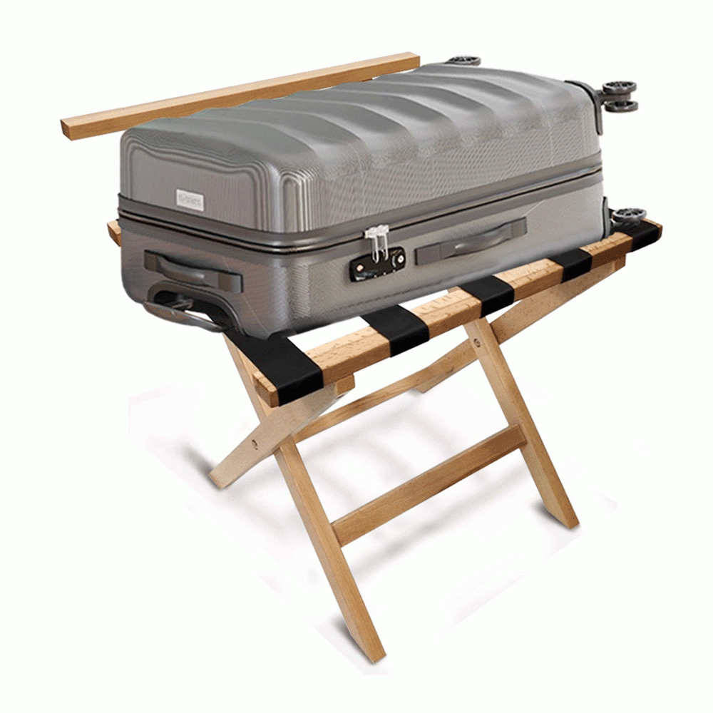SKU: HS605462 WOODEN LUGGAGE RACK WITH BACKREST NATURE