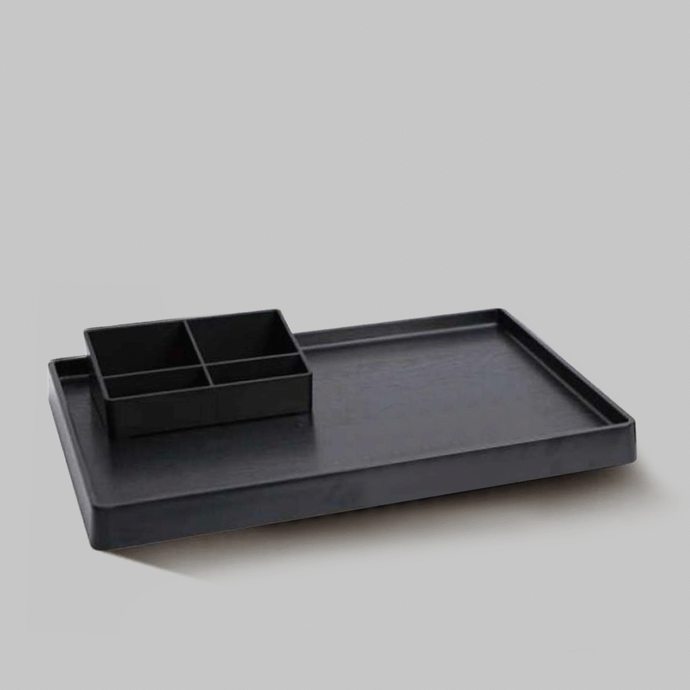 SKU: C-1L ABS WELCOME TRAY DOUBLE LAYER WITH LEATHER WRAPPED BLACK