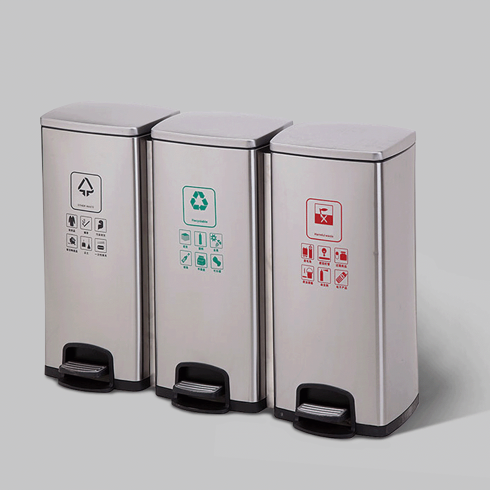 SKU: HS-5 THREE COMPARTMENTS RECYCLE PEDAL BIN 3x30Ltr