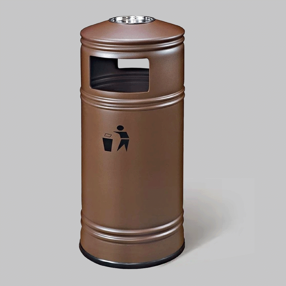 SKU: GPX-110F-BR OUTDOOR METAL TRASH CAN BIN WITH ASHTRAY 55Ltr