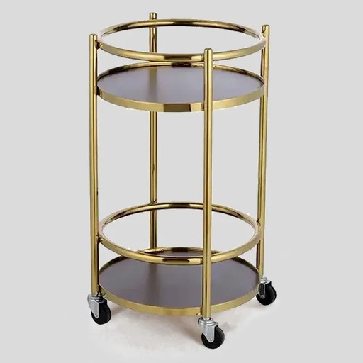 HS-MCG017 TWO-LAYER ROUND SERVICE TROLLEY - GOLD