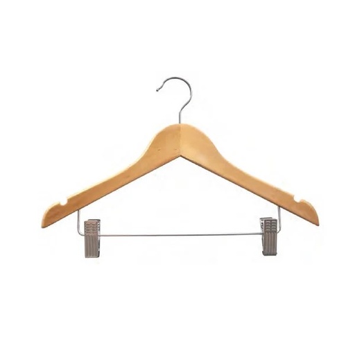 621NS WOODEN CLOTHES HANGER WITH CLIPS 44.5x2.0cm
